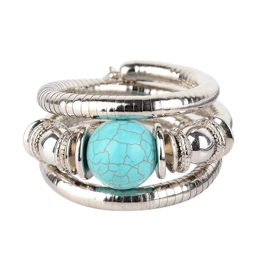 New Alloy Snake Bracelet Stacking Gold Color Multi Layer Bracelet Silver Color Punk Three Layer Bangle Jewelry Accessories