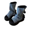 2025 new denim rivet open-toed Roman cool boots thick-soled muffin trousers boots thin boots small women's shoes