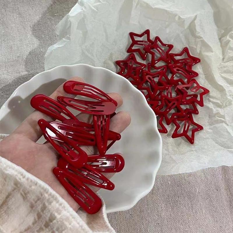 5pcs Red Star Metal Snap Lucky Clip Hair Clips Girls Hairpins Barrettes Hair Jewelry Hairpin Headwear Party