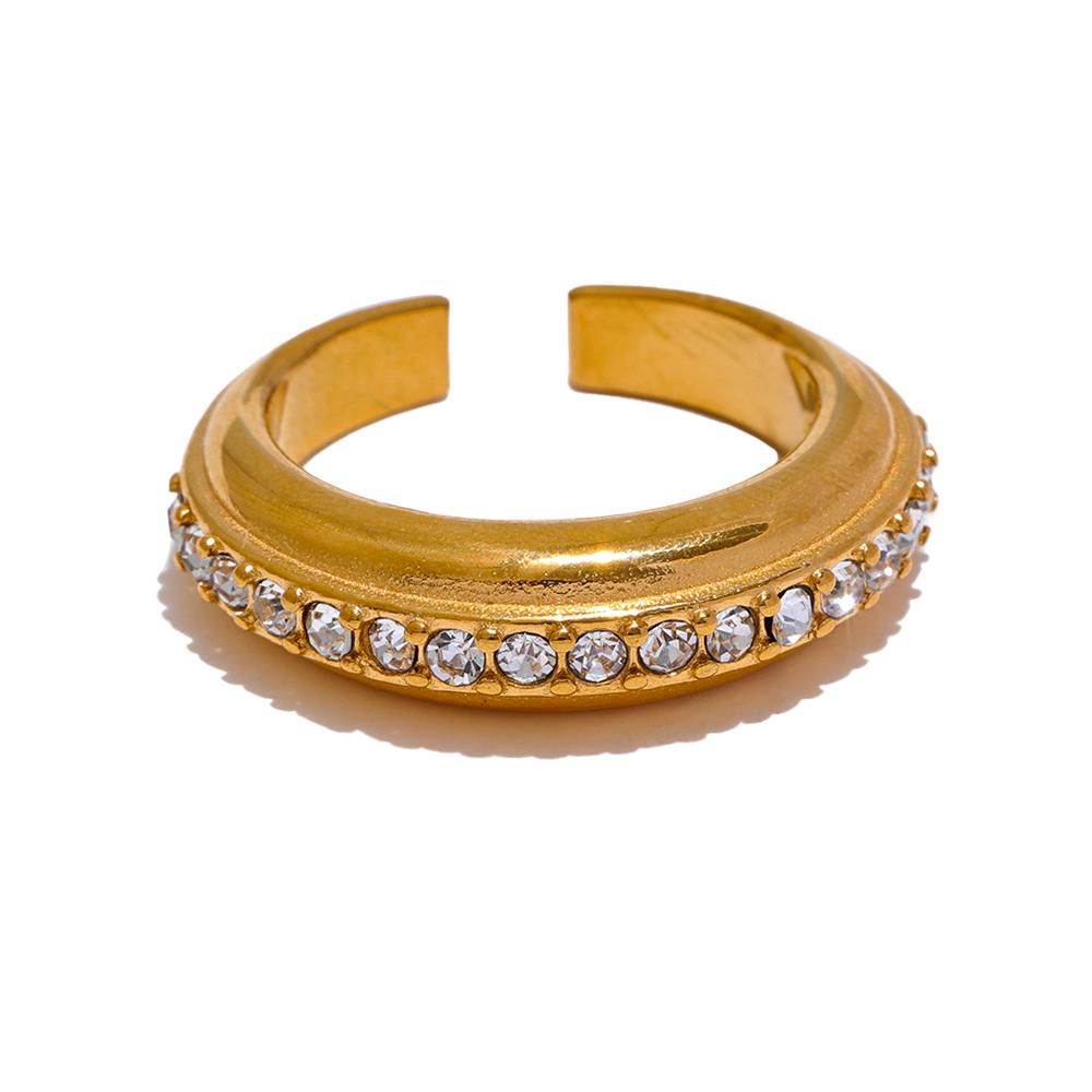 

Yhpup Colorful White Cubic Zirconia Stainless Steel Fashion Open Ring Non-adjustable Golden Jewelry Water Resistant New 7