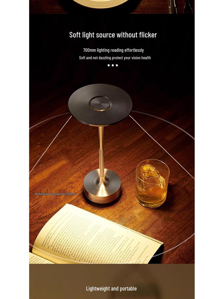 Minimalist I-Shaped Metal Table Lamp with LED Rechargeable Touch Control