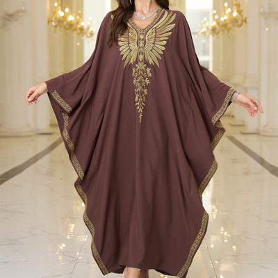 Women's Fashion Spring Fall Flower Pattern Print Long Sleeve V-Neck Loose Waistline Casual Dresses