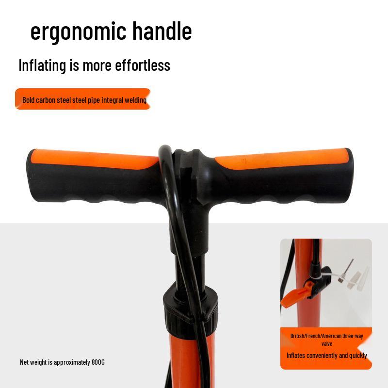 All-Steel Manual Inflatable Air Pump with Gauge and T-Handle for Bicycle and Outdoor Use