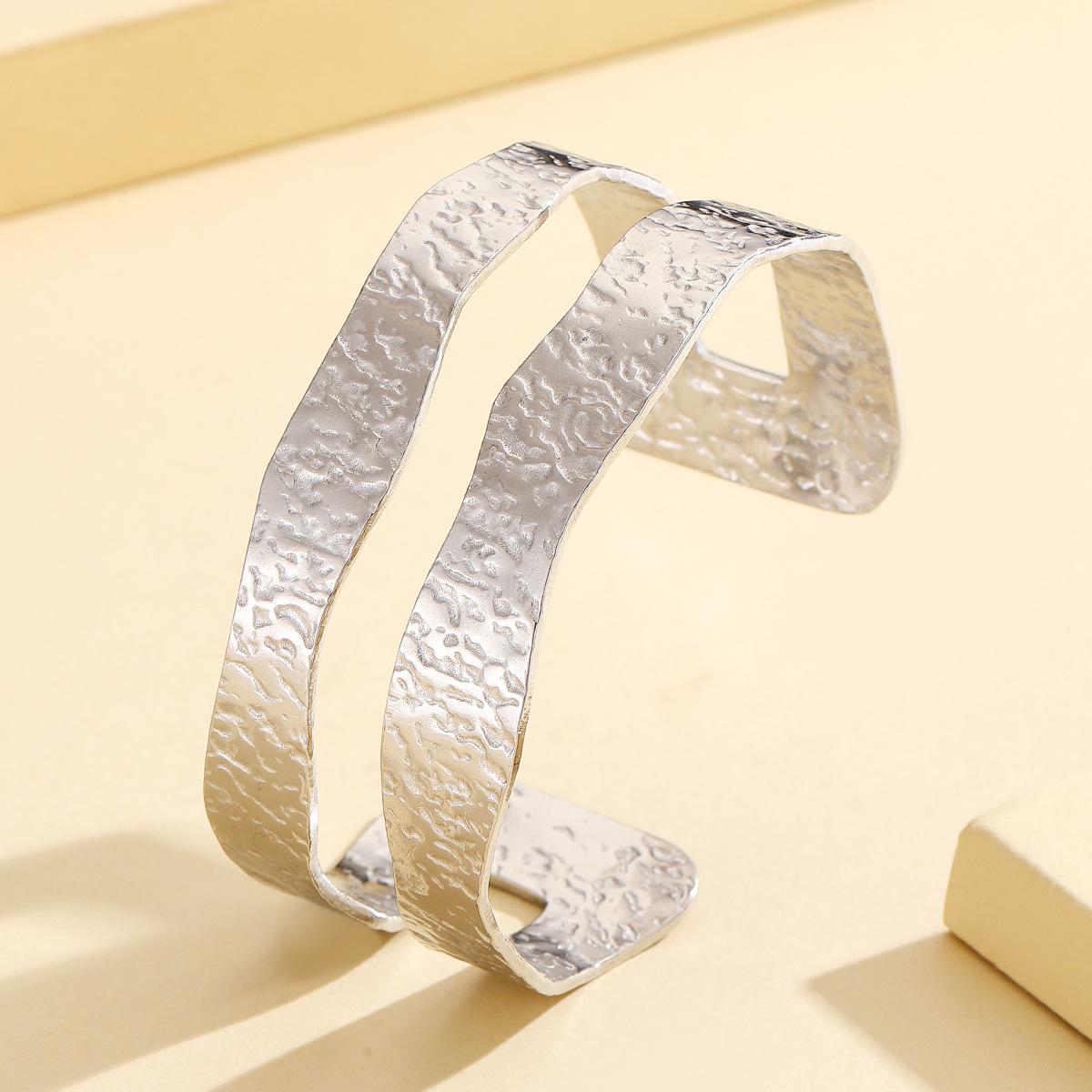 Gold Plated Stainless Steel Wide Double Row Textured Open Bracelet