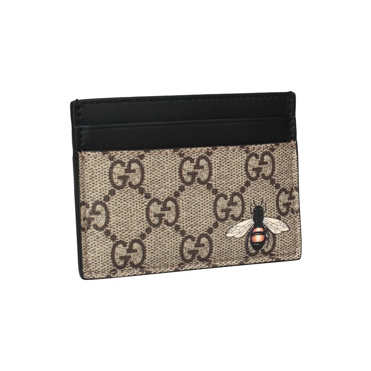 Gucci Bee Print Logo Canvas And Leather Trim Card Holder Men Card Holder Ebony Black 451277-K5T1N-8666