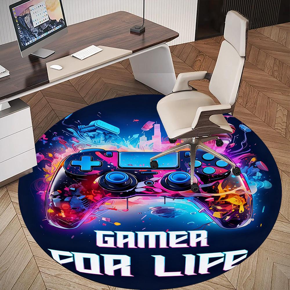 1PC Gamer Life Round Chair mat Area Rug - Non-Slip, Floor Mat for Office, Bedroom, and Indoor Decor -Gift D1127213