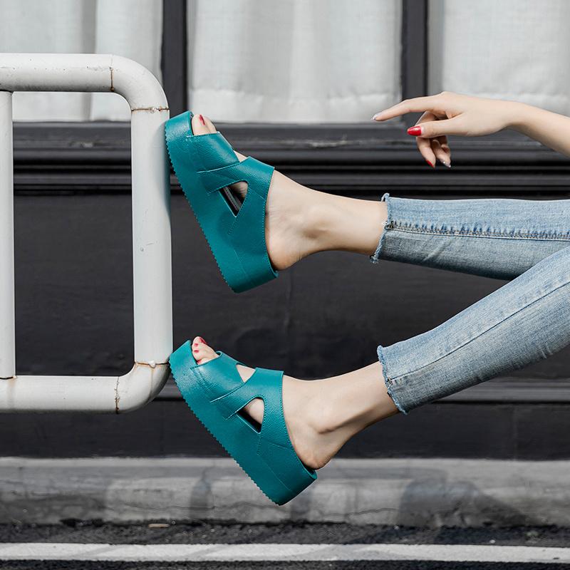 Order A Size Up Women's Slip-On Wedge Sandals Open-Toe Non-Slip Rubber Slippers