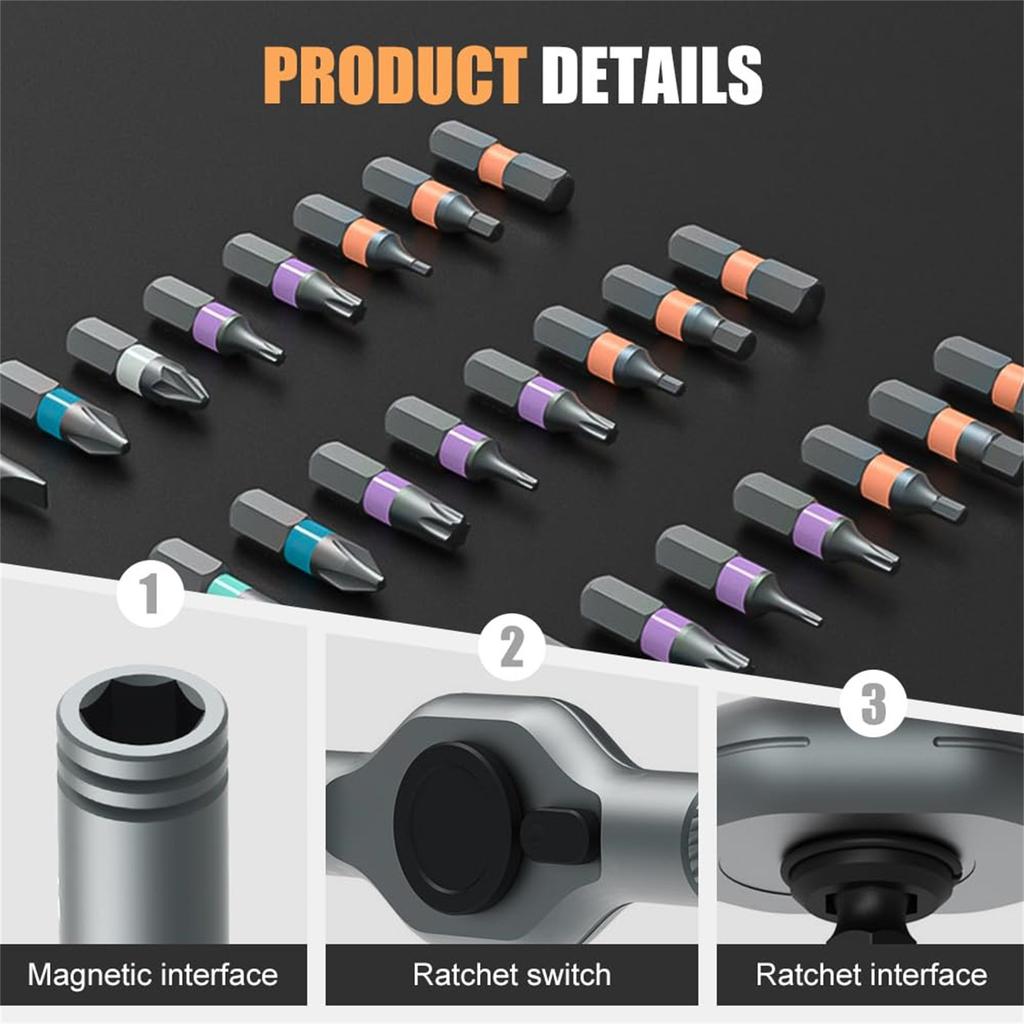 Magnetic Screwdriver,24&1 Magnetic Screwdriver Set, DIY Ratchet Screwdriver Set, Detachable Ratchet Handle, Portable Compact Tool Kit (42-in-1