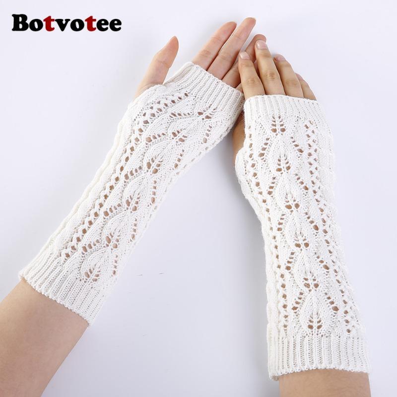 Botvotee Arm Warmers Y2k Accessories Hollow-out Sleeve Holder Winter Keep Warm Knit Accessories Fingerless Gloves Wrist Warmers