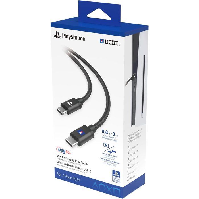 Câble de charge USB-C à USB-C - Hori - PlayStation pour manette DualSense et DualSense Edge PS5 - Longueur 3 m - Noir