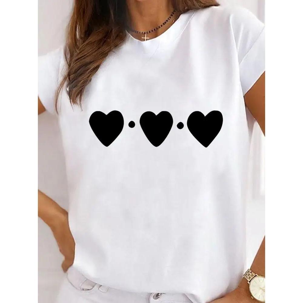 Summer Round Neck Love Flower Butterfly and Bee Pattern 3D Print Top Fashionable Casual Short Sleeved Women's T-shirts