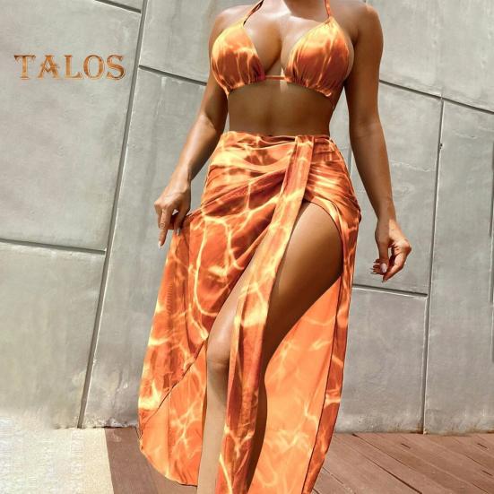 3 ks/sada Dámské plavky Set na zavazování Šněrovací ohlávka Krk Barva Odhalující Vysoký pas Bezdrátové Letní Plážové Plavky Plavky Plavky Wading