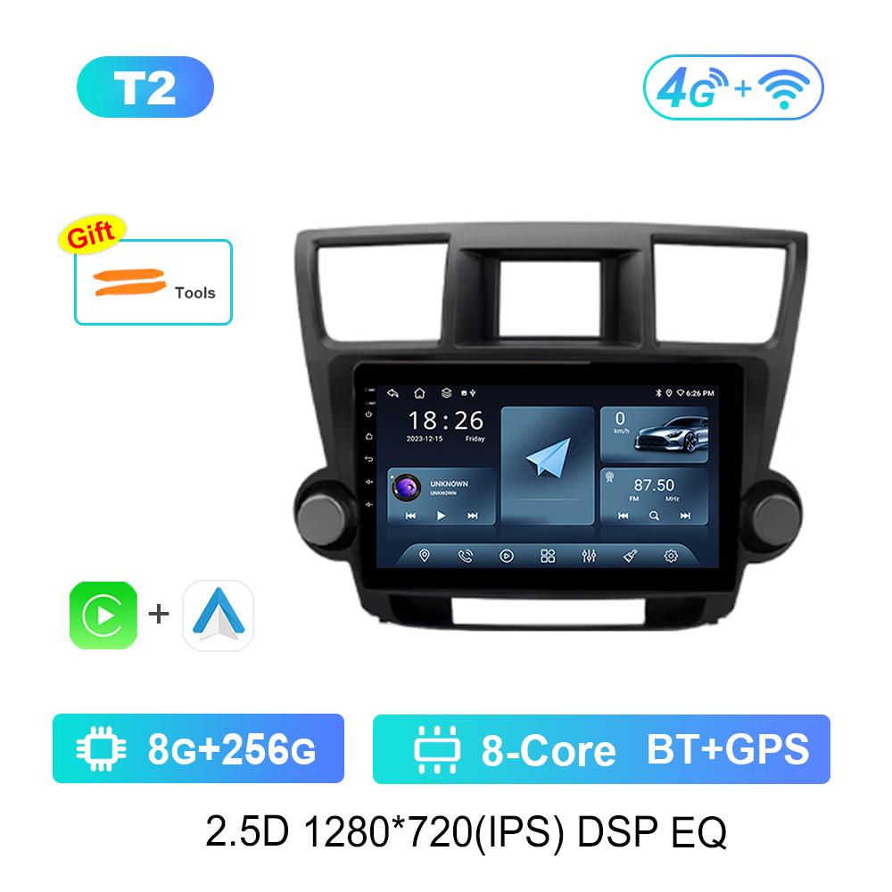 Navigation GPS Car Video Multimedia Player for Toyota Highlander 2007 - 2013 WiFi BT Android OS 4G Carplay Auto Tools DSP Stereo