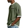 Men Waffle Knit Short Sleeve T Shirt with Zipper Pocket and Contrast Trim Crew Neck Casual Loose Fit Top