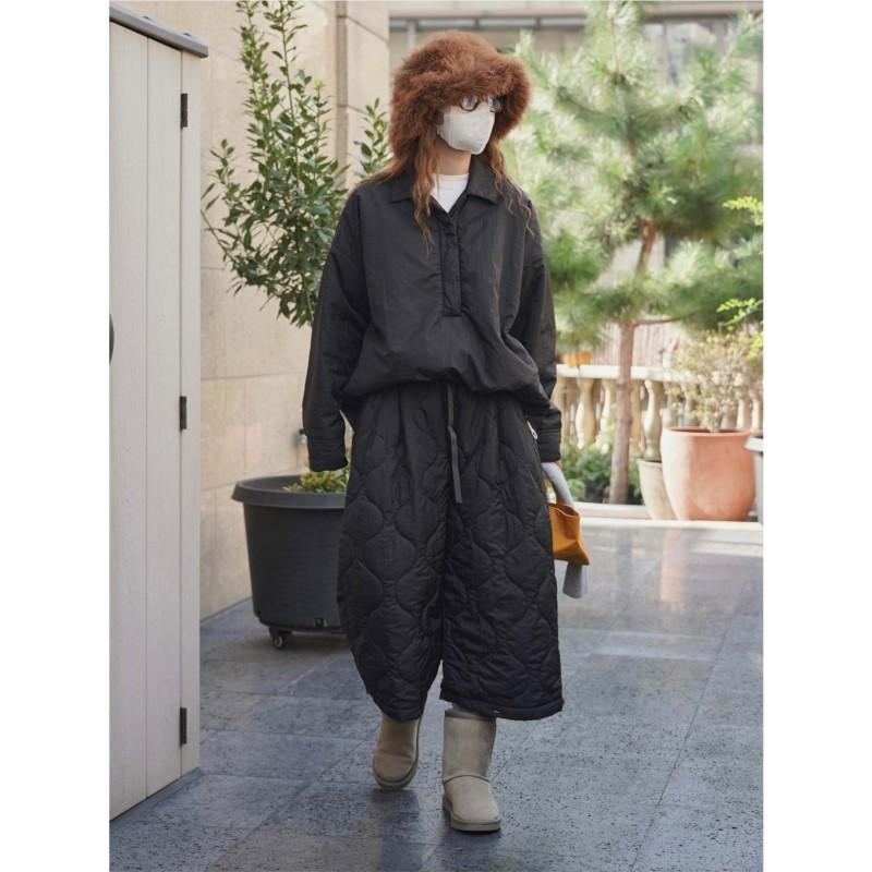 Johnature Winter Korean-style Simple Elastic Waist Cotton-padded Casual Cropped Pants Loose Comfortable Women Casual Pants