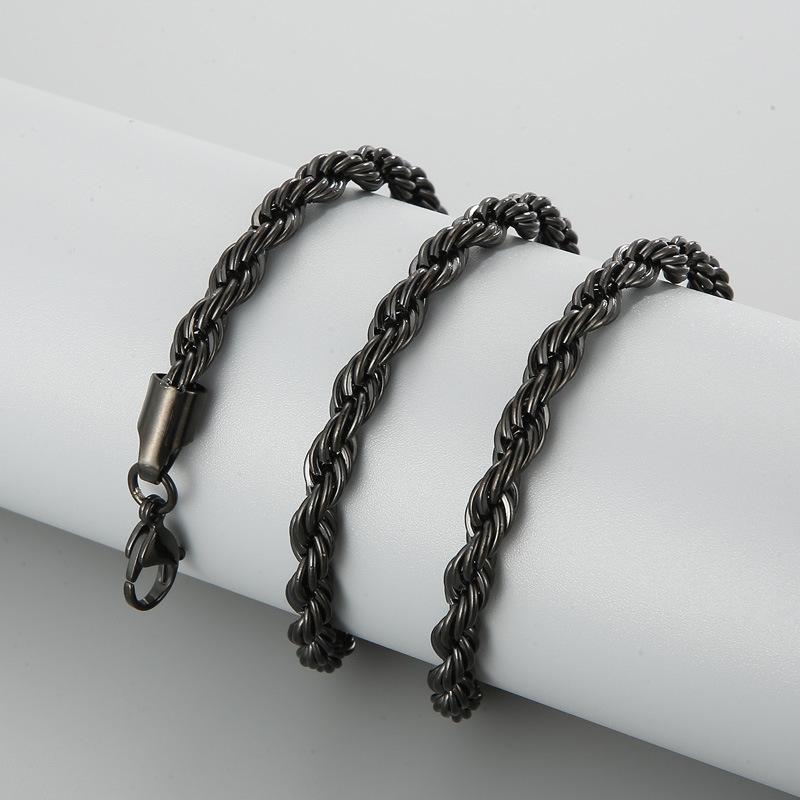 Hip-hop Style Vacuum Plating Black Titanium Steel Men's and Women's Winding Ladder Twist Necklace