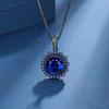 925 Sterling Silver Light Luxury Black Gold Zircon Full Diamond Blue Main Stone Necklace Birthday Anniversary Wedding Party Gift