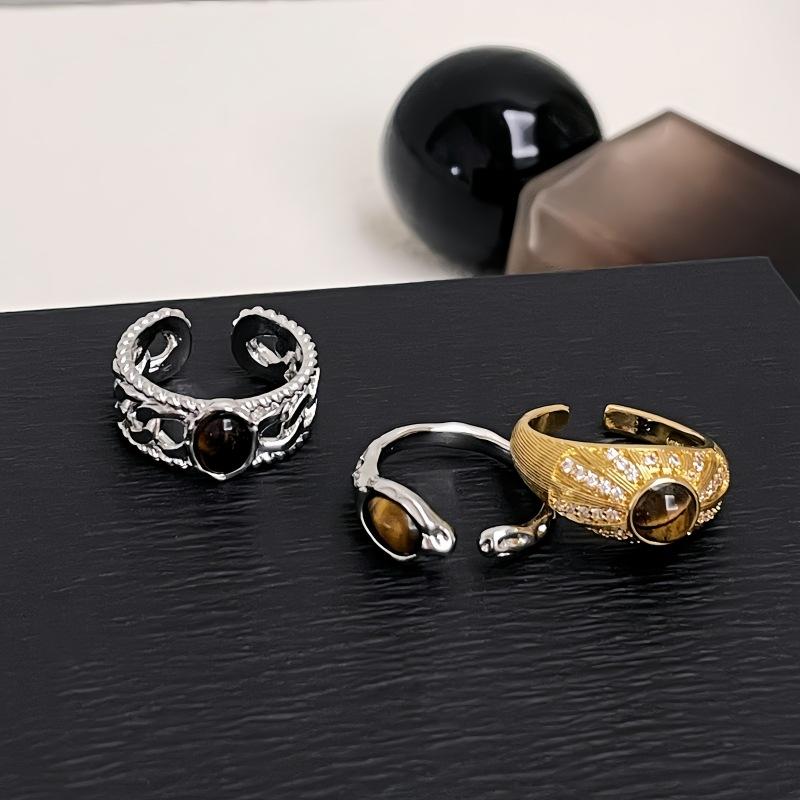 New Tiger'S Eye Stone Ring Opening Adjustable Accessories Niche Design Advanced Sense Index Finger Ring Women