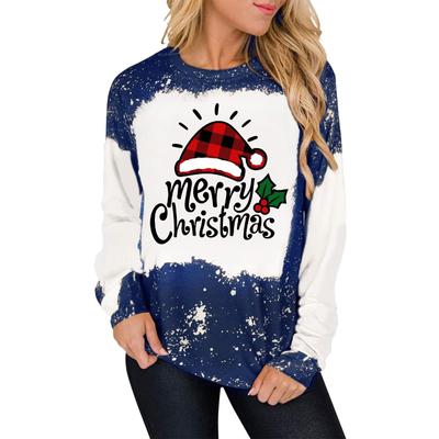 Cute Women Casual Graphic Ladies Fleece Sweatshirts O-Neck Pullovers Holiday Merry Christmas Clothing New Year Plaid Tree Trend