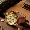 New Men Wrist Watches Luxury Golden Skeleton Mechanical Steampunk Male Clock Automatic Wristwatch Leather Strap Herren Horloges