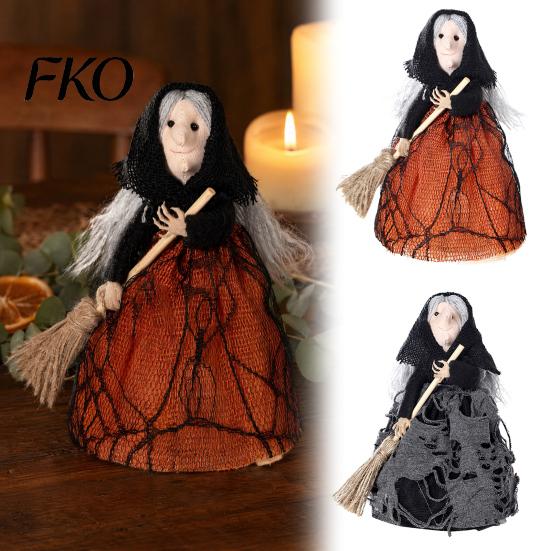 Multi-use Witch Decor Halloween Kitchen Doll, Small Statue with Broom, Three-dimensional Tabletop Party Decoration for Table Fireplace Holiday