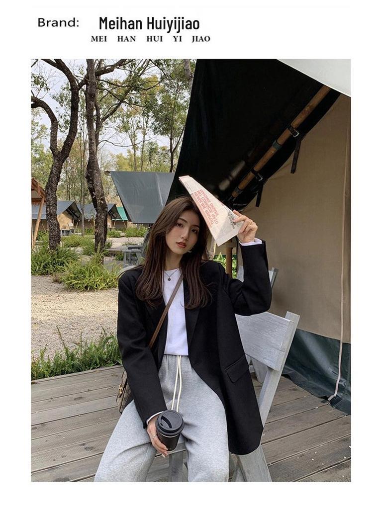 Women's Khaki Casual Blazer - 2025 Spring/Autumn, Loose Fit Design by Lin Xin