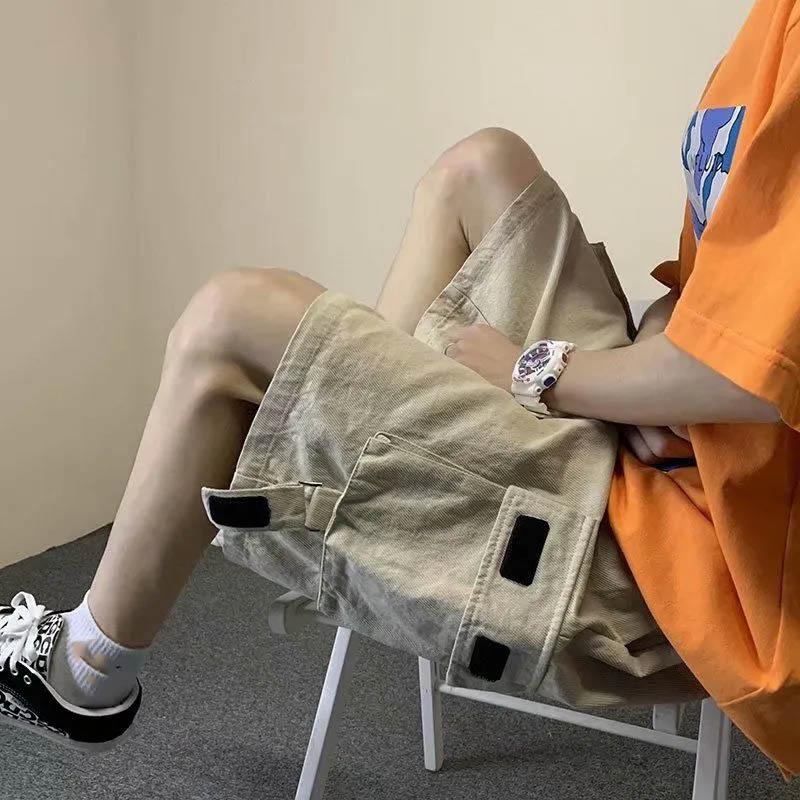 Overalls Shorts Summer Straight Tube Outer Wear Korean Version Loose Breathable Ruffian Handsome High Street Style Five-point Pants