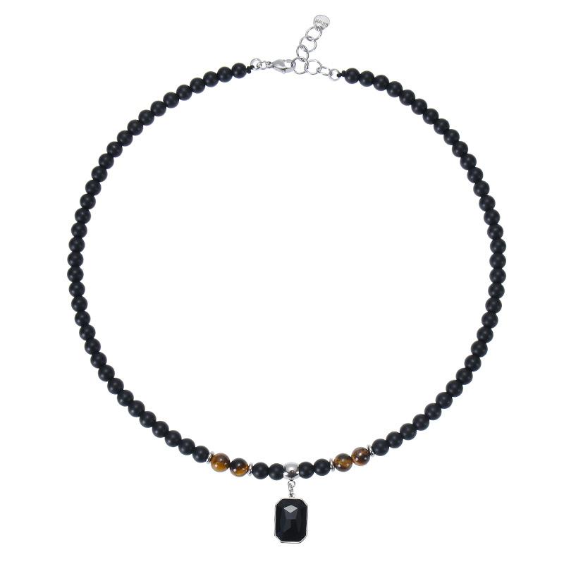 Schwarze Perlenkette mit quadratischem Anhänger für Herren Trendige Accessoires am Halsband 2023 Mode Männliches Geschenk Dekoration