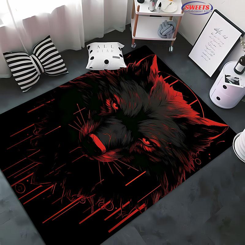 3D HD Printing Brave Wolf Carpet for Living Room Bedroom Hallway Long Strip, Anti-slip Soft Area Rug Sofa Doormat Home Decor Mat