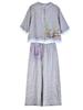 Fashionable Embroidered Cotton Linen Two-Piece Set with Wide Leg Pants for Middle-Aged And Elderly Women Summer Clothing