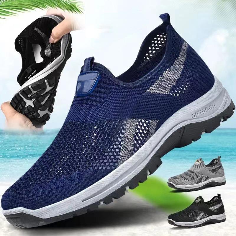 Men's Casual Walking Shoes Breathable Non-slip Comfortable Driving Shoes Slip-on Platform Shoes Lightweight Mesh Sneakers
