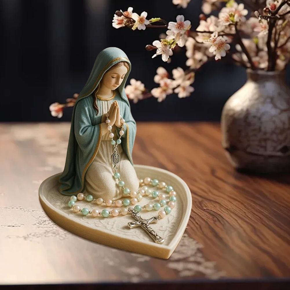 Virgin Mary Rosary Holder Statue Resin Elegant Our Lady Prayer Rosary Box Blessed Mother Statue Desktop Ornaments Home Decor