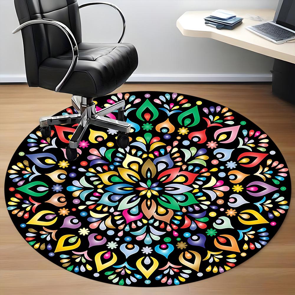 1pc Colorful Mandala Pattern Carpet for Office Non-Slip, Round Carpet, Soft & Comfortable, Carpet for Office, Round Floor Mat yy251225146