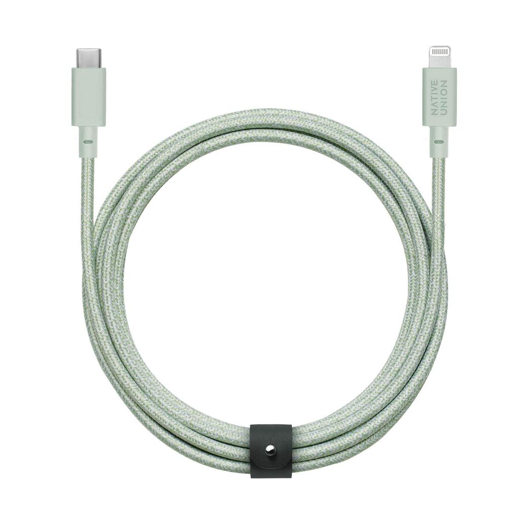 NATIVE UNION Belt Cable To Lightning Data Sync Fast Charging Cable Compatible with USB-C [MFi Certified] iPhone/iPad (3 Meters) (Sage)