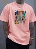Sommer Herren 100% Baumwolle Bequem Lässig Locker Übergröße NEW YORK CITY Aufdruck Sport Rundhals Kurzarm T-Shirt Top