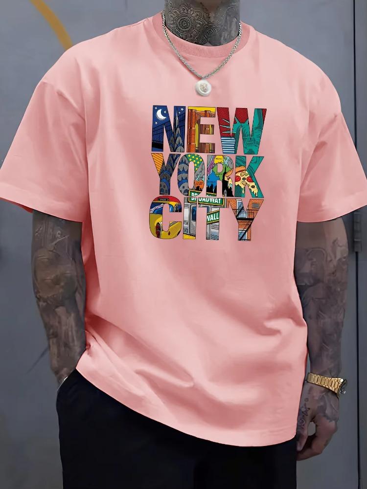 

Summer Men s 100% Cotton Comfortable Casual Loose Plus Size NEW YORK CITY Printed Sports Round Neck Short Sleeved T-shirt Top 5XL