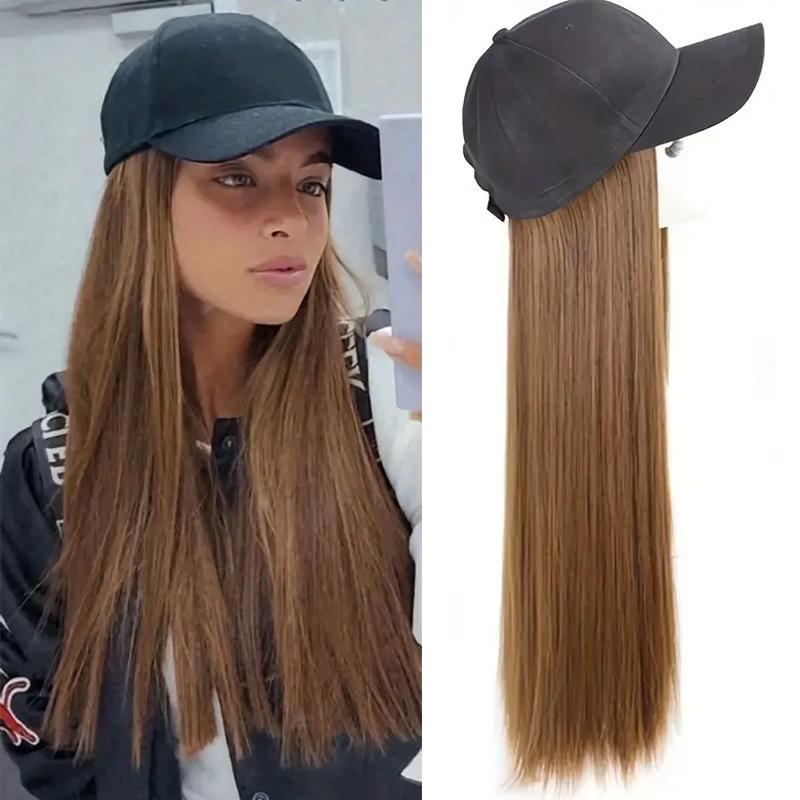 Elegant Long Straight Synthetic Wig With Adjustable Baseball Cap High Temperature Fiber Comfortable Fit For Daily Casual Wear