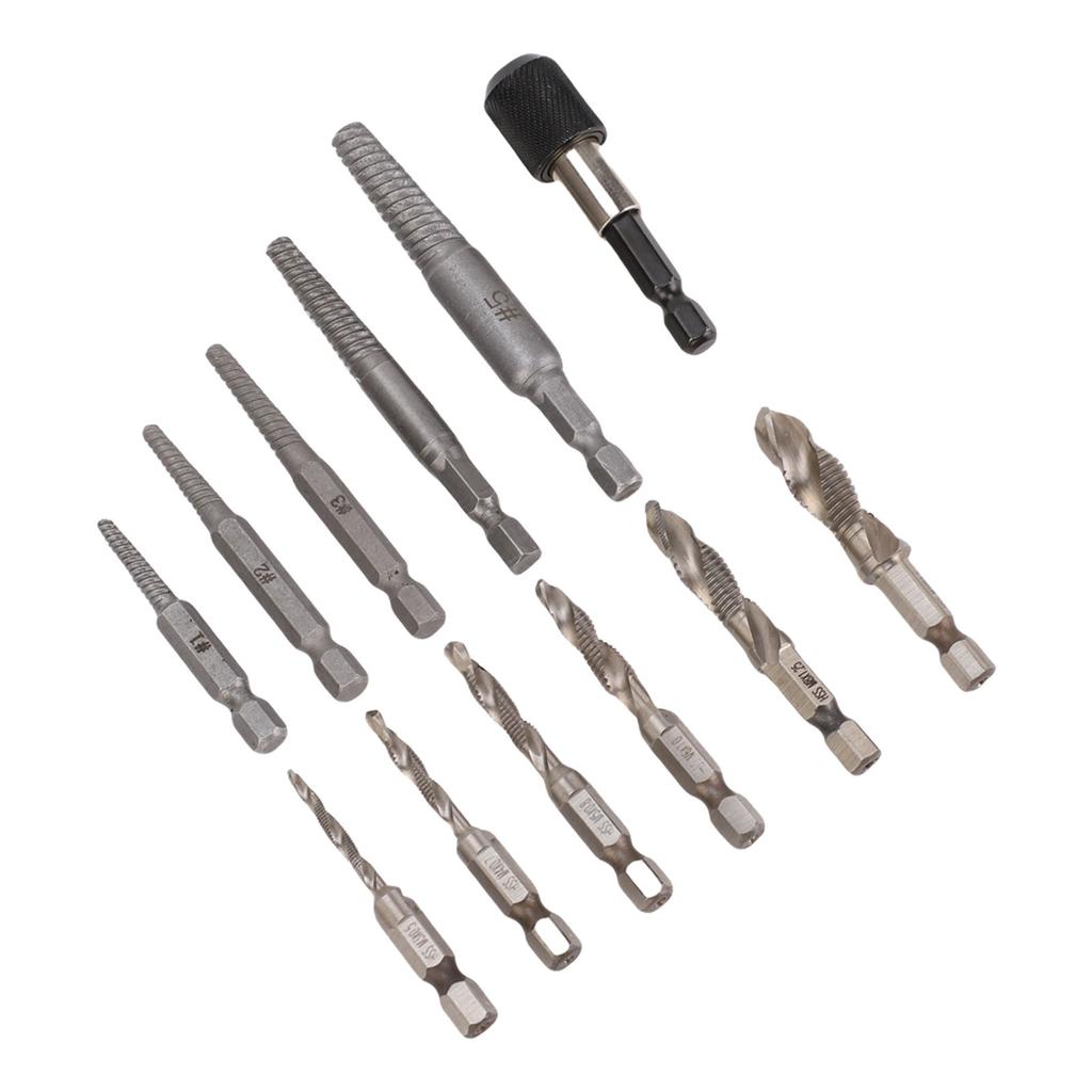 11Pcs Screw Extractor Set Kit with Tap Extension Bar Adapter 1 4in Hex Shank Storage Box