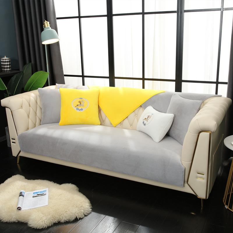 Sofa Cushion Plush Winter Leather Sofa Cushion Non-Slip Thickened Fur Simple Modern Cover Cloth