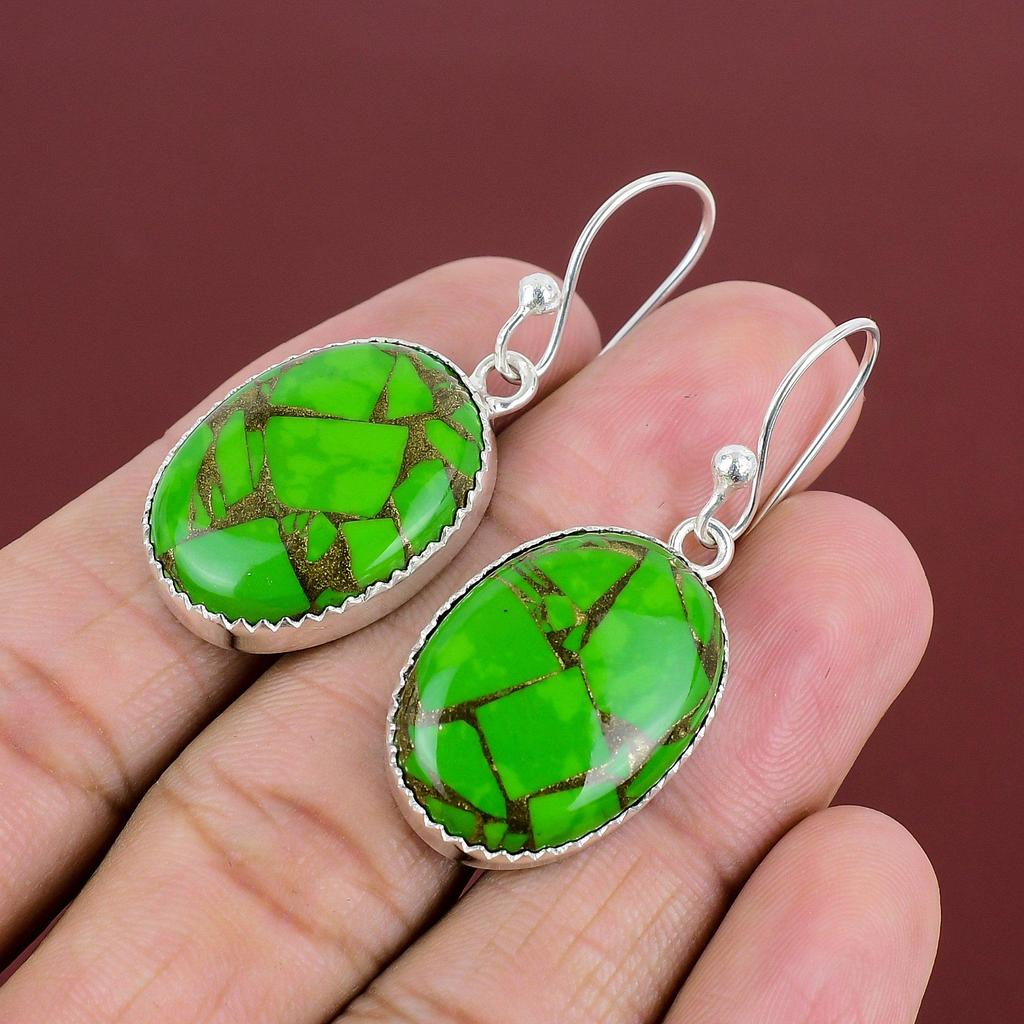 Copper Green Turquoise Earring 925 Sterling Silver Earrings Gemstone Earring Dainty Jewelry Handmade Earring Silver Jewelry Engagement Gifts