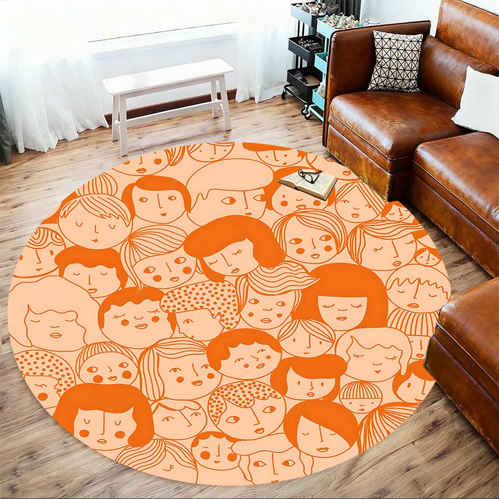 1pc Faces Pattern Round Chair Mat Area Rug - Non-Slip, Floor Mat for Office, Bedroom, and Indoor Decor C1125387
