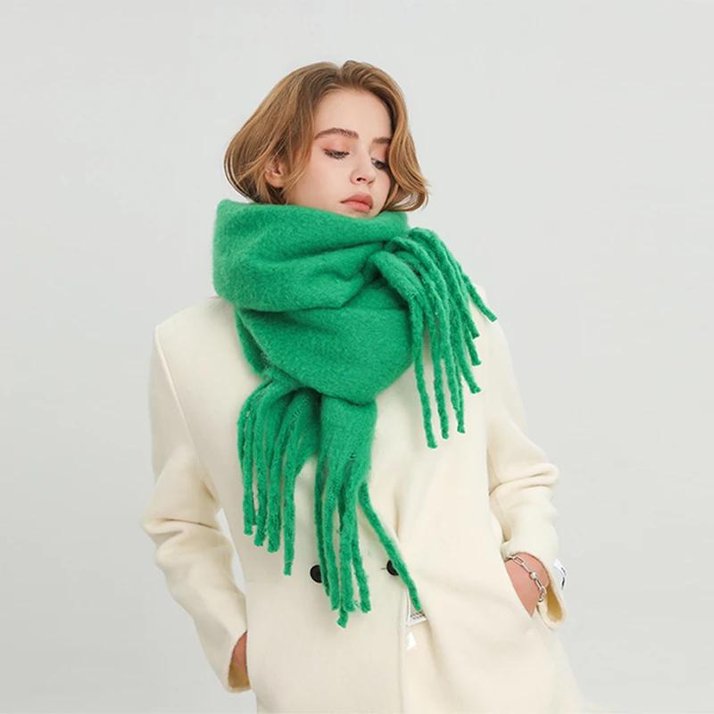 Winter Solid Color Tassels Cashmere Scarf Keep Warm Woman Pashmina Shawl Ladies Fashion Long Scarves Wraps  210*30Cm