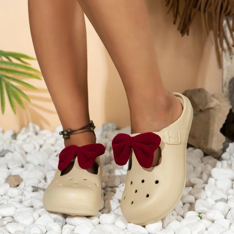 fashion 2024 New Women's Shoes Butterfly-knot Women's Slippers Fashion Closed Toe Beach Slippers Women Summer Light Flat Slippers