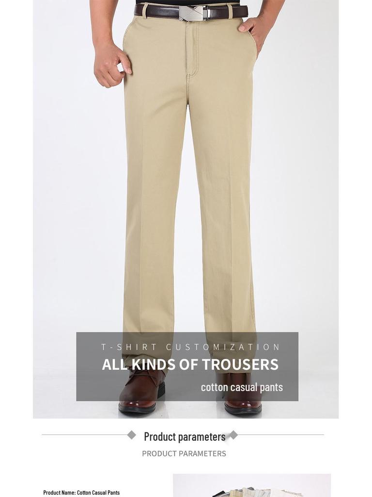 Men's Pure Cotton Summer Casual Pants - Middle-Aged & Elderly, High Waist, Loose Fit, Straight Leg