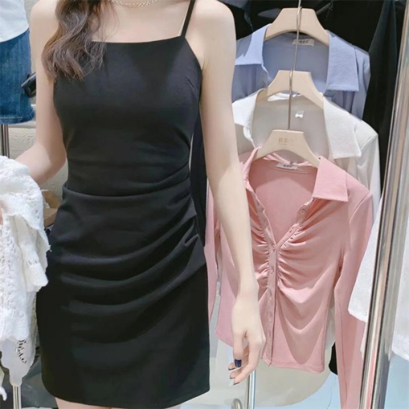 Suspender dress summer new waist and thin skirt women's meat-covering temperament sexy solid color hip-wrapped skirt