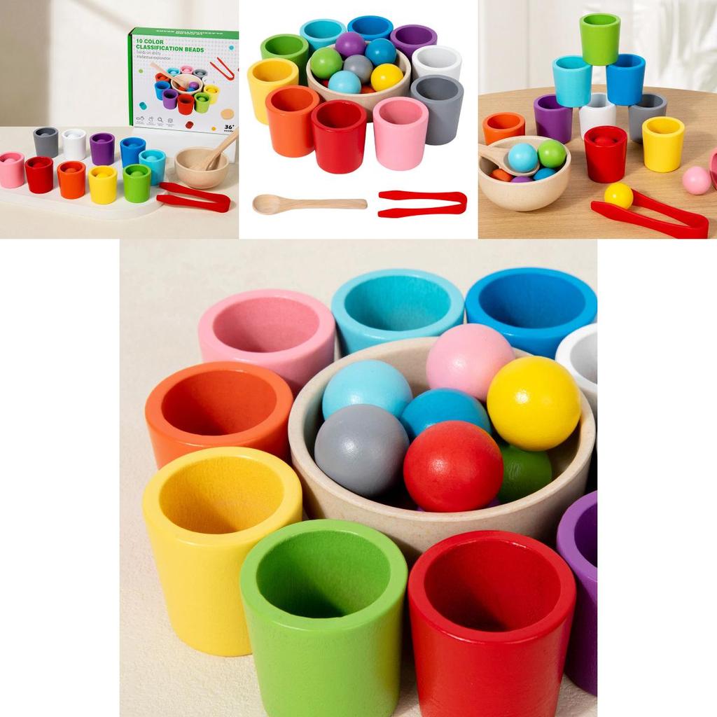 Wooden Montessori Color Sorting Cups Educational Toy For Childrens Cognitive Development