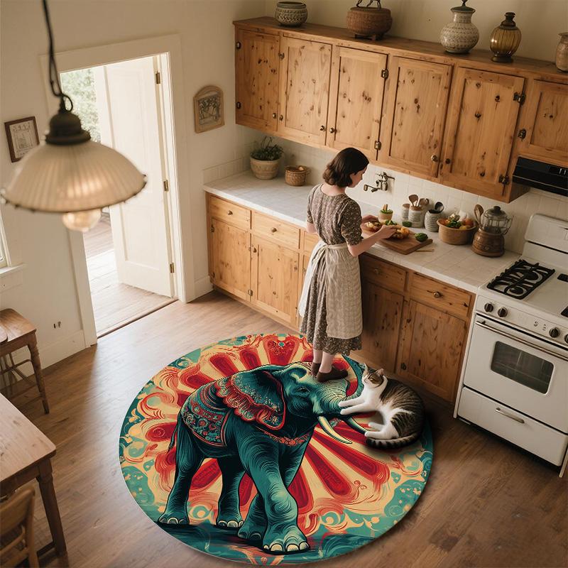 Striped Elephant,Round Area Rug,Carpet Rug for Living Room Bedroom Sofa Playroom Decor,Non-slip Floor Mat