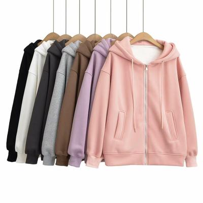 Women's Velvet Hooded Zip-Up Sweatshirt, 2023 New Oversized Slim-Fit Long-Sleeve Cardigan