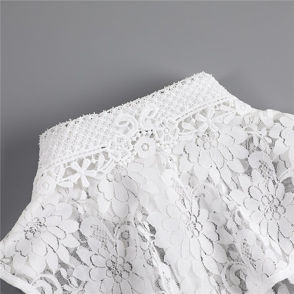 Perfect Match Ladies Lace Hollow Out Blouse With Detachable Fake Collar Choker Necklace Removable Half Shirt Ladies Fashion Top