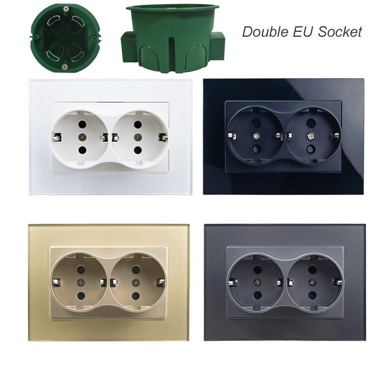 Tempered Glass Double Socket for Round Boxes – Black, White, Gold, Gray